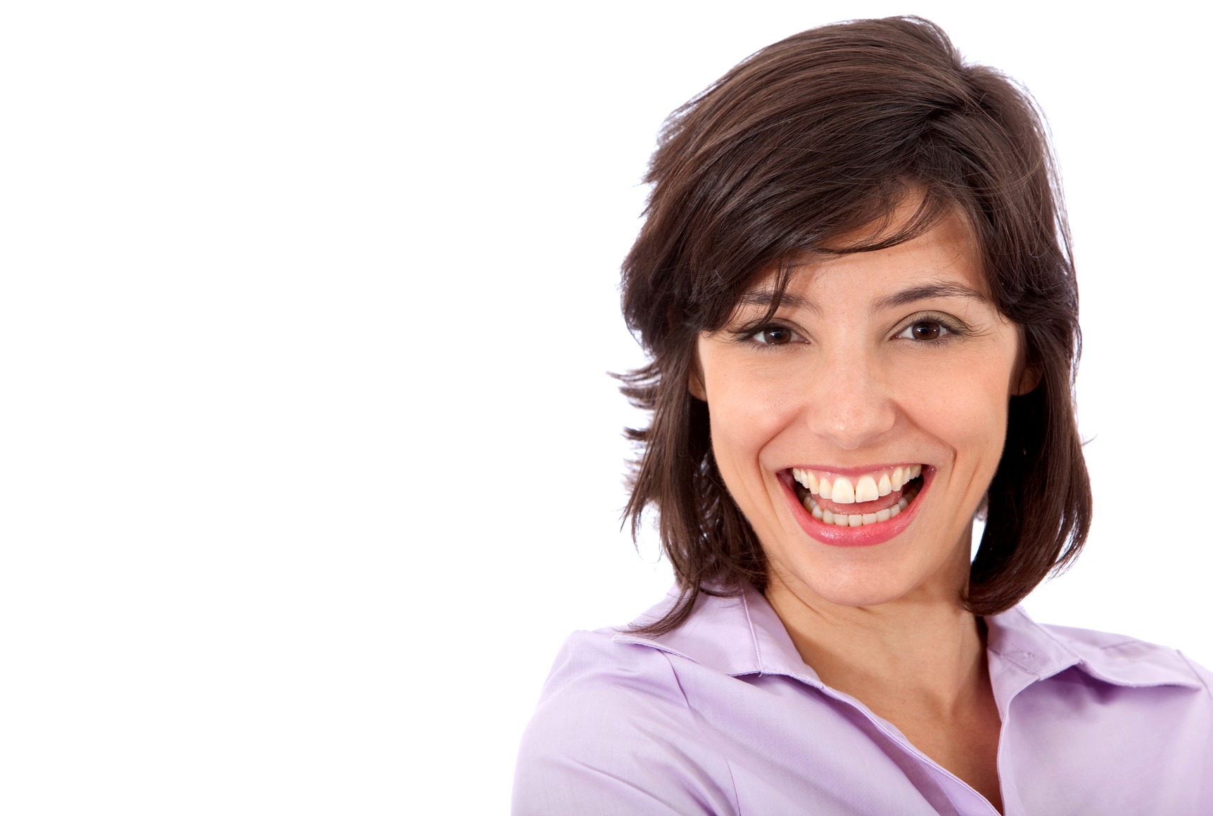 happy woman smiling isolated over a white background